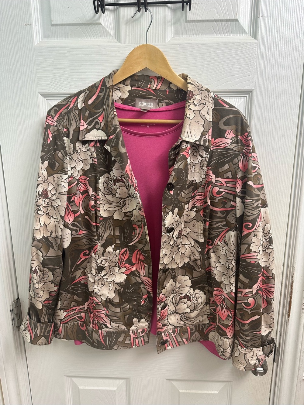 Chico's Floral Jacket & Coldwater Creek Pink Tee Combo